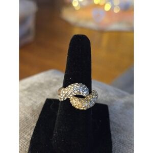 Pave' Rhinestone Gold Plated Knot Ring Sz 5